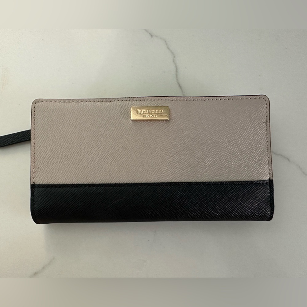 Kate Spade Black and Tan Wallet with Gold Accent